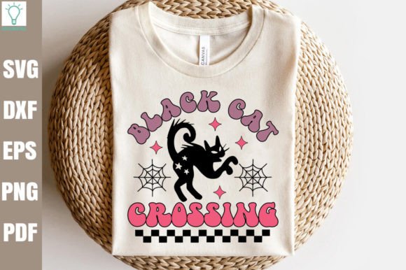 Black Cat Crossing Retro SVG