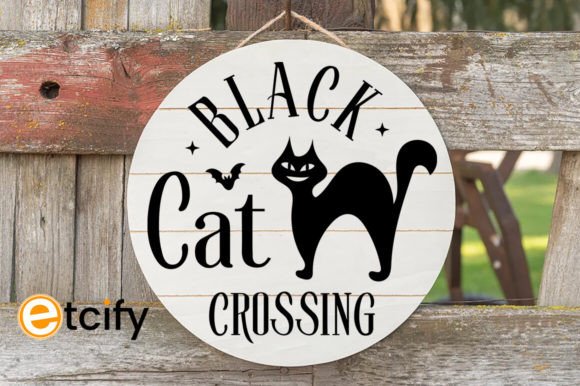 Black Cat Crossing Svg Round Sign