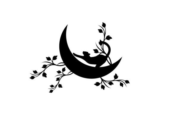 Cat Floral Moon Svg Design