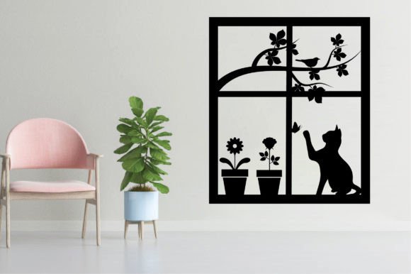Cat Window Scene Svg