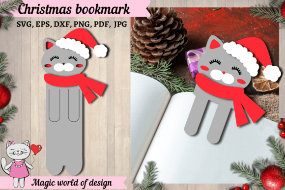 Christmas Cat Bookmark Template Svg
