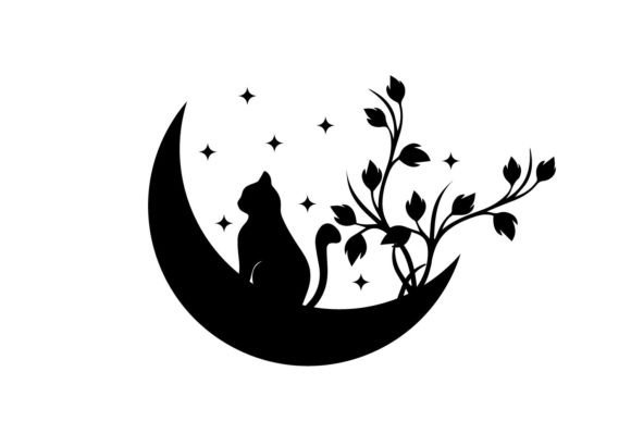 Cute Cat Moon Flower Svg