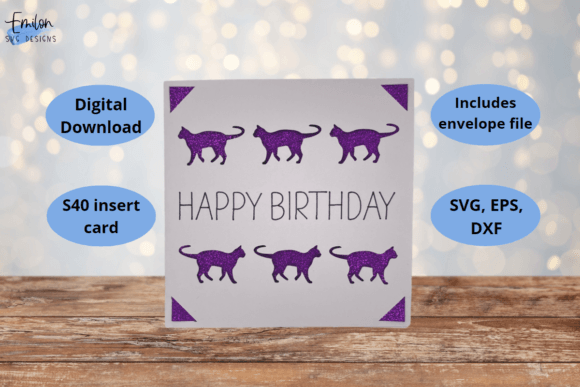 Happy Birthday Cat Insert Card Svg