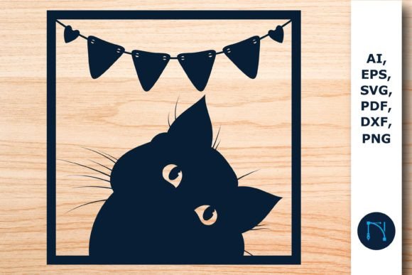 Laser Cut Peeking Cat in Window SVG