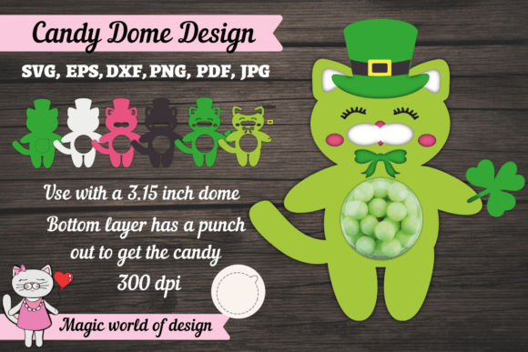 St Patrick's Green Cat Candy Dome Svg